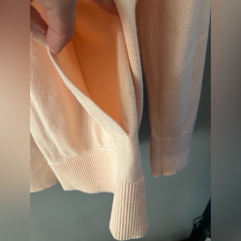 Peach Knit Cardigan Cotton Long sleeve Roll Hem Open Front Sweater Layering Top - Picture 5 of 10
